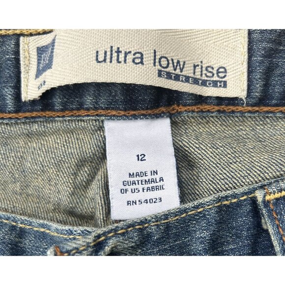 Gap Ultra Low Flare Leg Patch Jeans Medium Wash Bootcut Hippie Boho - Picture 7 of 7